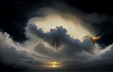 Wall Mural - abstraction sky fog sunset with golden iridescence