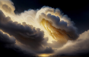 Wall Mural - abstraction sky fog sunset with golden iridescence