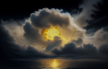 Wall Mural - abstraction sky fog sunset with golden iridescence