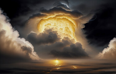 Wall Mural - abstraction sky fog sunset with golden iridescence