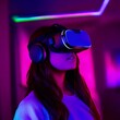 Technology photo of a girl wearing virtual reality headset in a strange place | VR Adventure