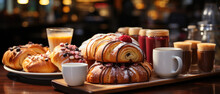 On The Countertop, An Enticing Assortment Of Pastries Is Displayed, A Visual Feast For Anyone With A Sweet Tooth. The Aroma Of Freshly Brewed Coffee Wafts Through The Air, Completing The Sensory Exper