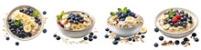 Oatmeal with blueberries and banana  Hyperrealistic Highly Detailed Isolated On Transparent Background Png File