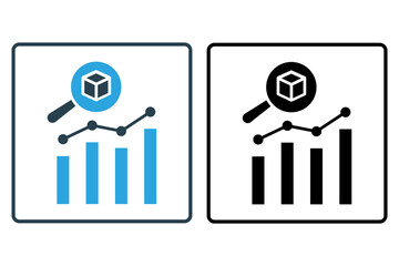 Wall Mural - Big data analytics icon. Magnifying glass over data analytics charts. icon related to industry, technology. solid icon style. simple vector design editable