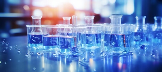 Wall Mural - Female scientific research team conducting experiments with clear solution in laboratory