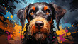 painting of a Schnauzer dog face with colorful paint splatters