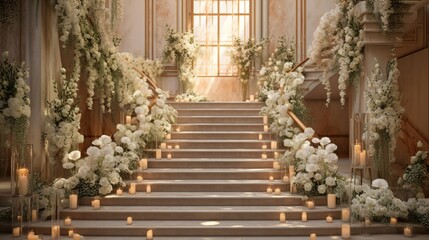  Wedding decor with flowers and candles in the interior of the room