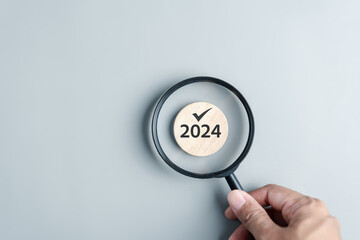 Poster - Focus to New year 2024 target objective and countdown merry christmas and happy new year, Planning and challenge strategy in new year 2024 Concept.