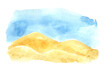 Watercolor illustration of sand and sea. Hand drawn illustration isolated on the white background