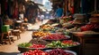 Generative AI image of a color photo of a vibrant street market, with vendors selling fresh produce, aromatic spices, and handmade crafts, a melting pot of flavors and cultures