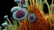Microbes and bacterias. Microscopic life. World of bacteria, microorganisms and pathogens
