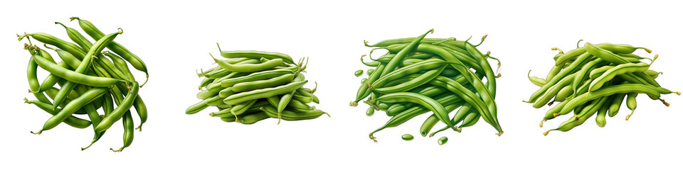 Wall Mural - Pile of raw green beans  Hyperrealistic Highly Detailed Isolated On Transparent Background Png File