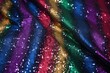 close-up of rainbow glitter on dark velvet fabric