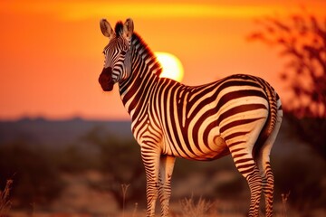 Wall Mural - a zebra standing against the sunset