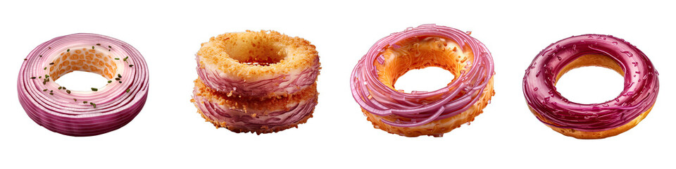 Wall Mural - Red onion rings raw Slice of cheese  Hyperrealistic Highly Detailed Isolated On Transparent Background Png File