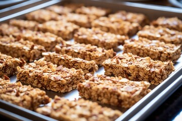 Sticker - a tray of freshly made granola bars, ready for packaging