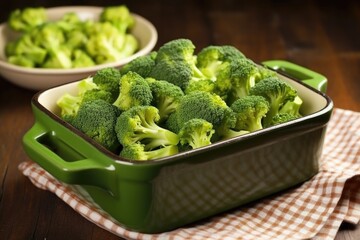 Wall Mural - smoked broccoli florets in a rustic ceramic dish