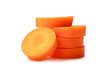 Beautiful orange  carrot slices in stack isolated on white background with clipping path and shadow in png file format
