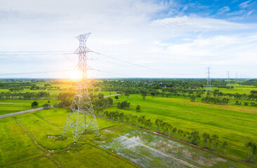 Wall Mural - high voltage pole electricity for the countryside