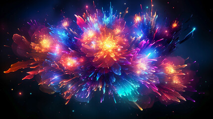 Wall Mural - neon fireworks in the sky