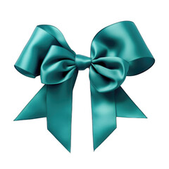 Wall Mural - Turquoise silk ribbon and bow isolated on transparent background