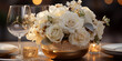 Wunderschöne weiß mit goldenen Blumen in der Vase als Dekoration Querformat für Banner, ai generativ