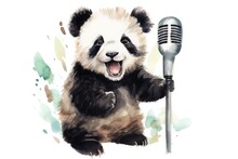 Cartoon Watercolor Panda Bear With Microphone On White Background