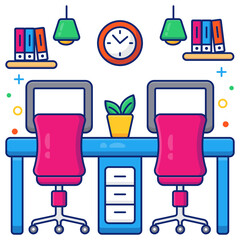 A linear design icon of employees desk 

