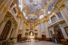 GENOA, ITALY, OCTOBER 14. 2023 -  The Inner Of The Oratory Of St. Philip (San Filippo) In The Historic Center Of Genoa, Italy
