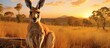 Animal wildlife photography kangaroo with natural background in the sunset view, AI generated image