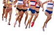 group women runners athletes running 800 metres in summer athletics, isolated on transparent background