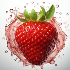 Wall Mural - Red strawberry with drops of water, AI generated