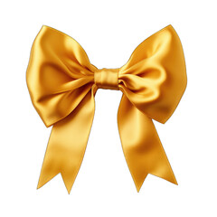 Wall Mural - Marigold yellow velvet bow and ribbon isolated on transparent background