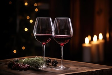 Canvas Print - wine glasses filled with red wine near a candle