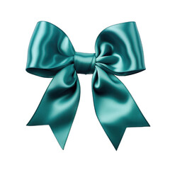 Wall Mural - Teal blue satin ribbon with bow isolated on transparent background