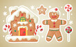 Gingerbread cookies set. Vector illustration of Christmas baking. Gingerbread man, house and star.