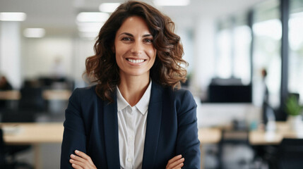 Wall Mural - Beautiful middle age business woman smiling happy standing at office.