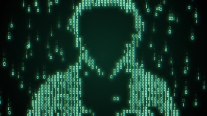 Wall Mural - computer hacker with hoodie and glitch face. computer abstract digital code at the background. darkn