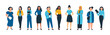 Vector illustration of diverse businesswomen standing in office outfits isolated on white background