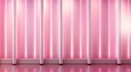 Wall Mural - Soft pink neon light stripes on wall.