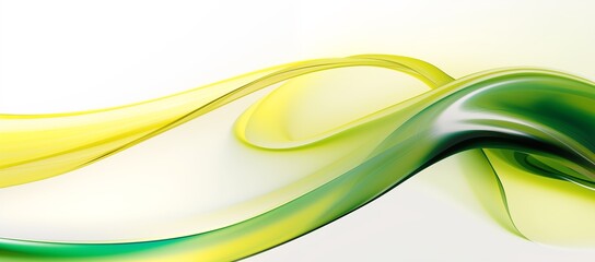 Wall Mural - yellow and green abstract swirly wave motion futuristic design white background banner