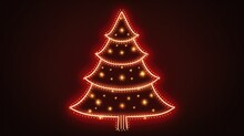Red Led Light Outline Frame Christmas Tree Shape , Decoration , Glowing  In Dark Isolated  Black Background 