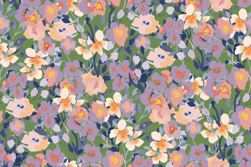 Wall Mural - Cute feminine watercolor seamless pattern with wildflowers.hand drawn, not AI