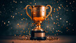 © Adin - Champion golden trophy with gold stars on blue dark background.