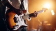© Adin - Guitarist on stage on background musician band with soft spotligh. Concept poster for an event