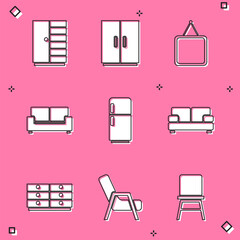 Wall Mural - Set Wardrobe, Mirror, Sofa, Refrigerator, Chest drawers and Armchair icon. Vector