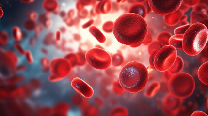 Close-up of red blood cells flowing in a blood vessel. Research concept.