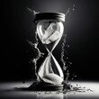 Time's dissolution and time running out: shattered hourglass in a monochromatic whirlwind of seconds