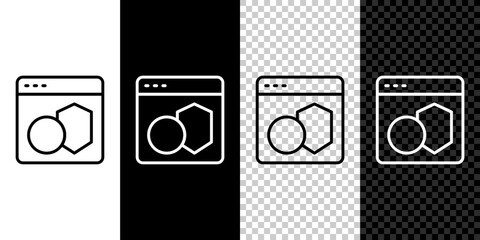 Poster - Set line Software, web developer programming code icon isolated on black and white, transparent background. Javascript computer script random parts of program code. Vector