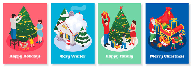 Canvas Print - Isometric Christmas scene card set